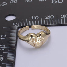 Load image into Gallery viewer, Dainty &quot;Fuck You&quot; Gold Heart Stackable Signet Ring
