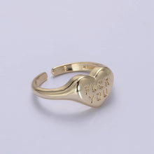 Load image into Gallery viewer, Dainty &quot;Fuck You&quot; Gold Heart Stackable Signet Ring
