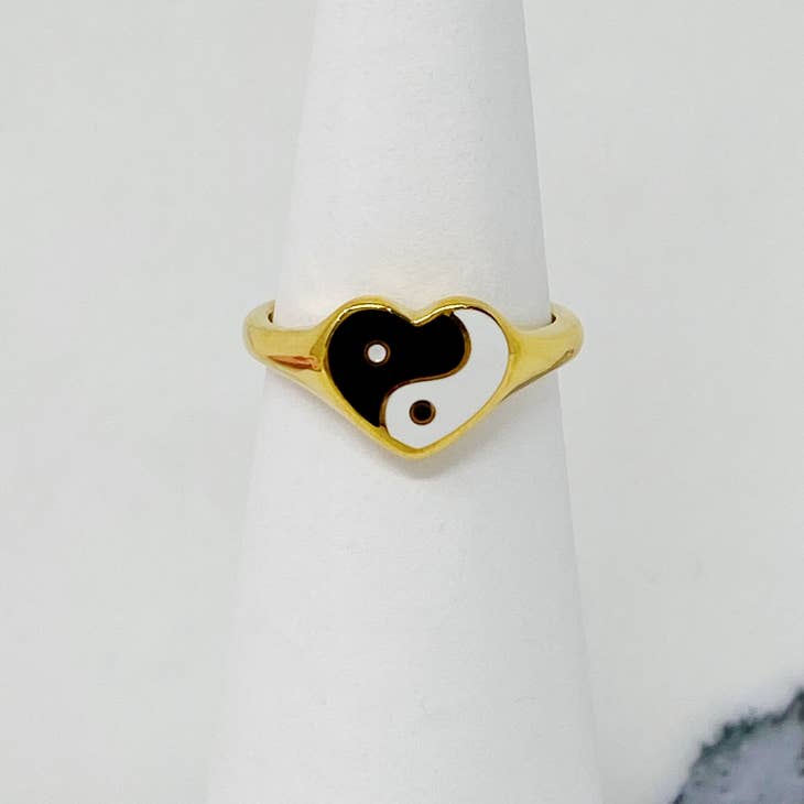 Yin Yang Heart Signet Ring