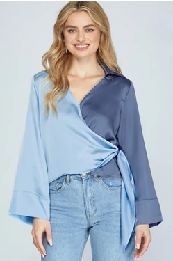 LONG SLEEVE 2 TONE SURPLICE SATIN TOP