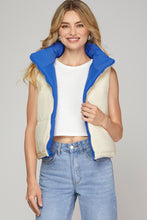 Load image into Gallery viewer, REVERSIBLE ZIP UP DRAWSTRING PUFFER VEST WITH SIDE POCKETS
