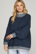 Load image into Gallery viewer, LONG SLEEVE MOCK NECK STITCHED CONTRAST SWEATER TOP
