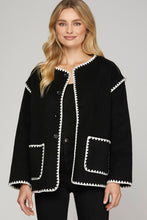 Load image into Gallery viewer, LONG SLEEVE CONTRAST BLANKET STITCH WOOL LOOK JACKET WITH POCKET
