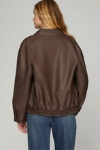 Load image into Gallery viewer, LONG SLEEVE WASHED FAUX LEATHER ZIP JACKET WITH SIDE POCKET
