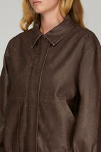 Load image into Gallery viewer, LONG SLEEVE WASHED FAUX LEATHER ZIP JACKET WITH SIDE POCKET
