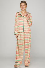 Load image into Gallery viewer, LONG SLEEVE AND LONG PANTS CHRISTMAS PRINTED SATIN PAJAMA SET
