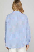 Load image into Gallery viewer, LONG SLEEVE WOVEN STRIPED BUTTON DOWN SHIRT TOP WITH BOW EMBROIDERY
