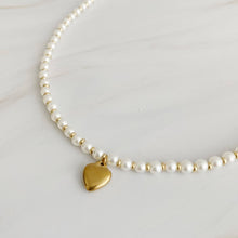 Load image into Gallery viewer, Pearl And Gold Bauble Heart Necklace
