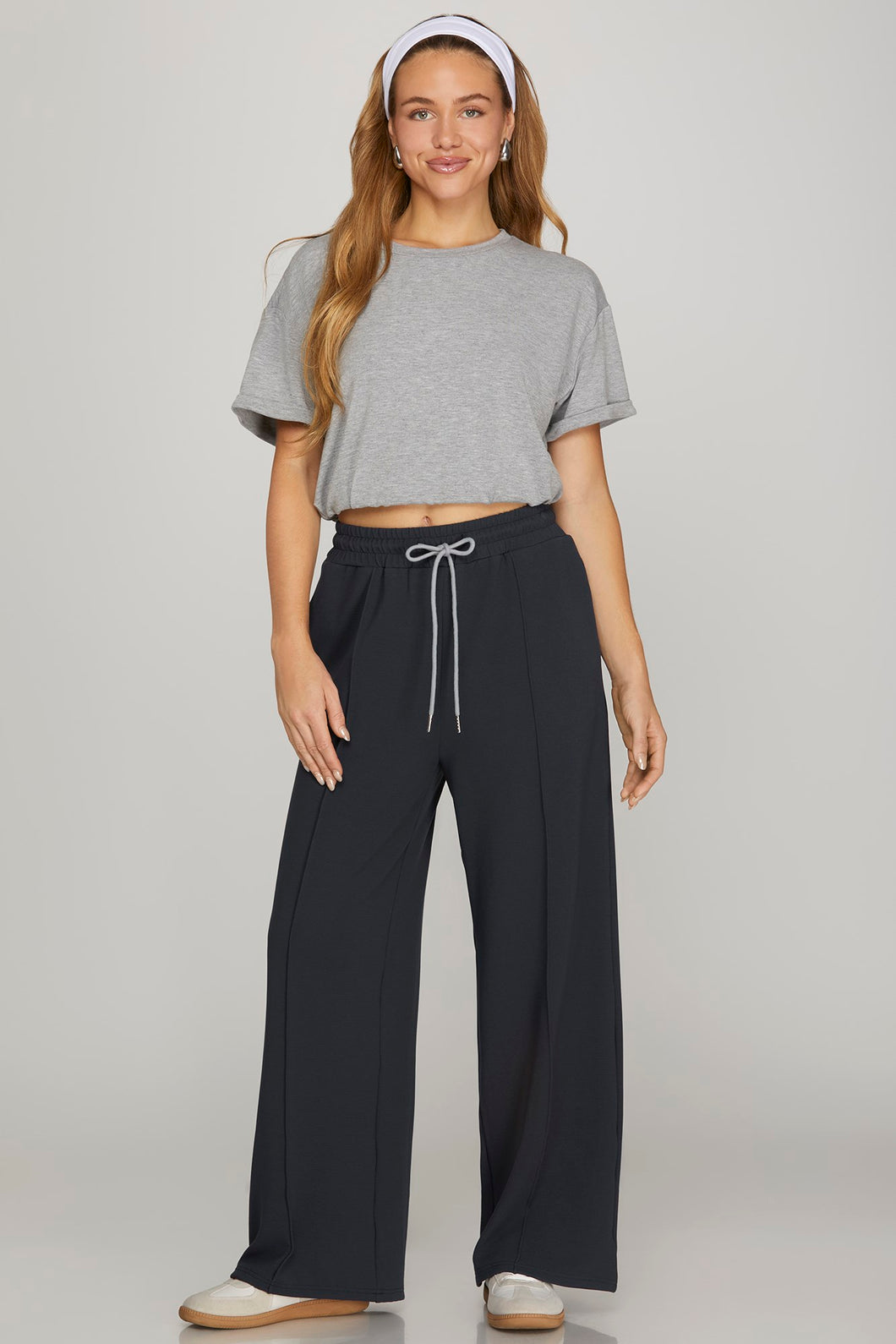DRAWSTRING WIDE LEG KNIT PANTS