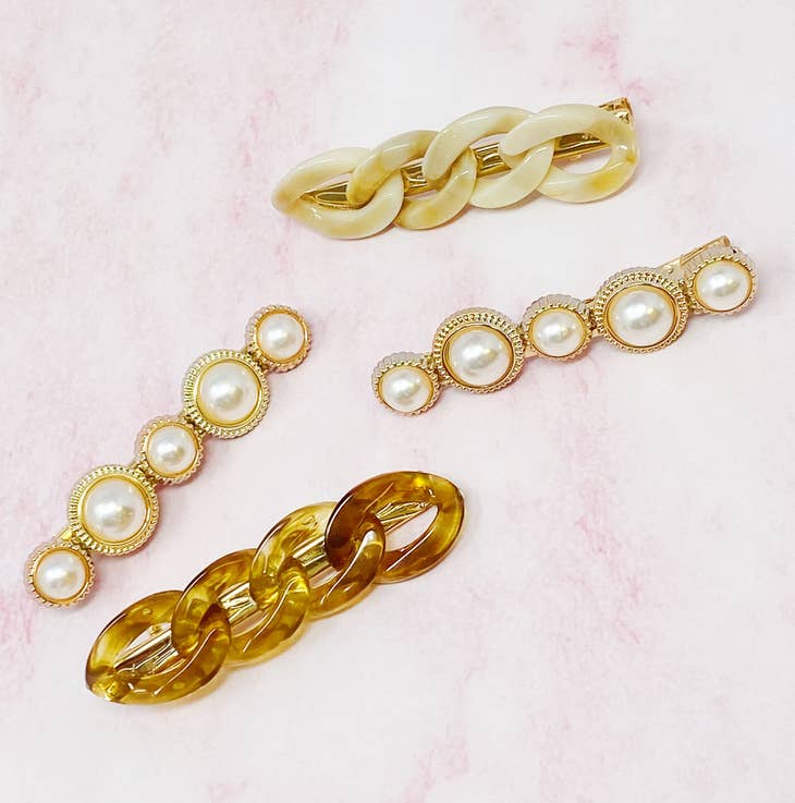 Marble Chain + Pearl Hair Clip Set