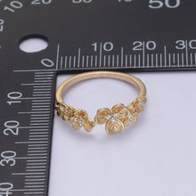 Load image into Gallery viewer, Dainty Micro Pave Gold/Silver Floral Adjustable Open Ring
