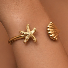 Load image into Gallery viewer, Starfish &amp; Seashell Cuff Bracelet
