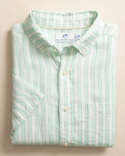 Load image into Gallery viewer, M SS Linen Crepe Myrtle Stripe Sportshirt
