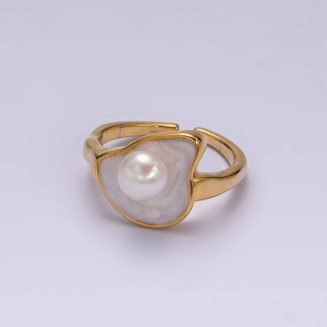 14K Gold Filled Pearl White Glitter Enamel Abstract Ring in