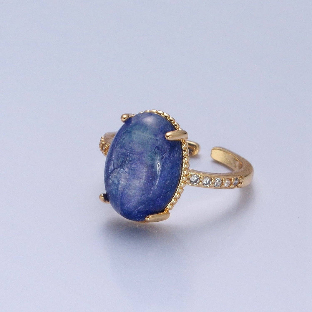 24K Gold Filled Oval Blue Lapiz Stone Ring O2276