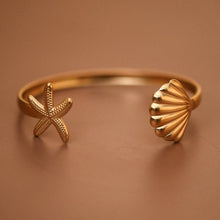 Load image into Gallery viewer, Starfish &amp; Seashell Cuff Bracelet
