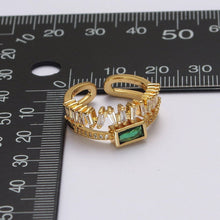 Load image into Gallery viewer, Double Band Ring Clear Baguette Cz Stone with Green CZ For Stackable Ring O-2037
