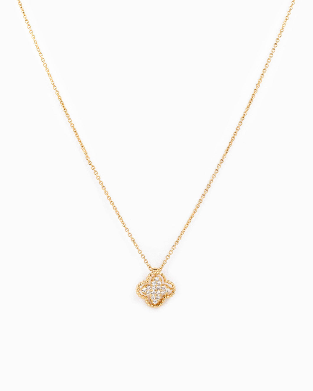 Open Frame CZ Pave Clover Pendant Necklace