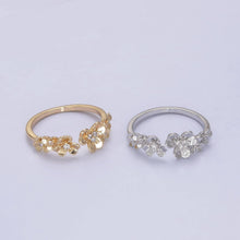 Load image into Gallery viewer, Dainty Micro Pave Gold/Silver Floral Adjustable Open Ring
