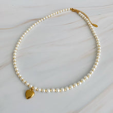 Load image into Gallery viewer, Pearl And Gold Bauble Heart Necklace
