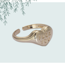 Load image into Gallery viewer, Dainty &quot;Fuck You&quot; Gold Heart Stackable Signet Ring
