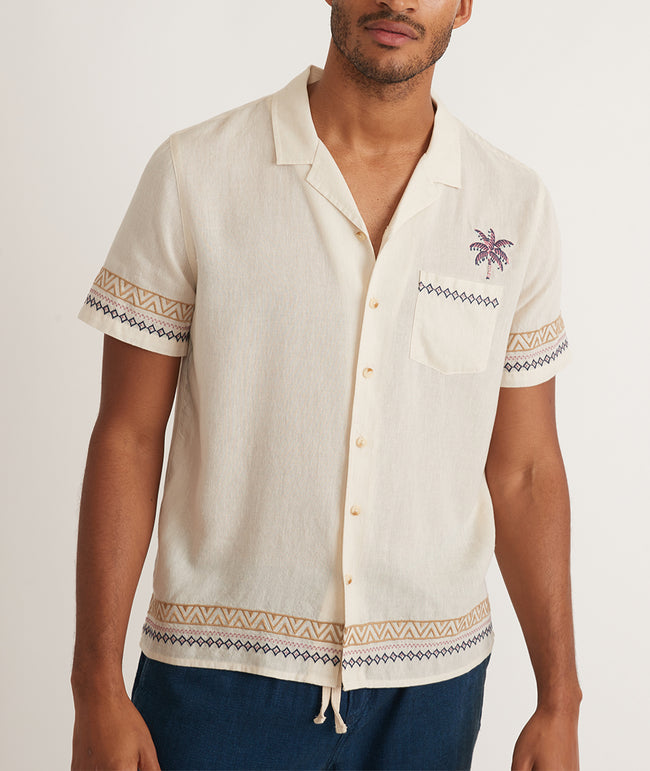 Short Sleeve Border Embroidery Resort Shirt