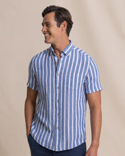 Load image into Gallery viewer, M SS Linen/Rayon Seamark Stripe Sportshirt
