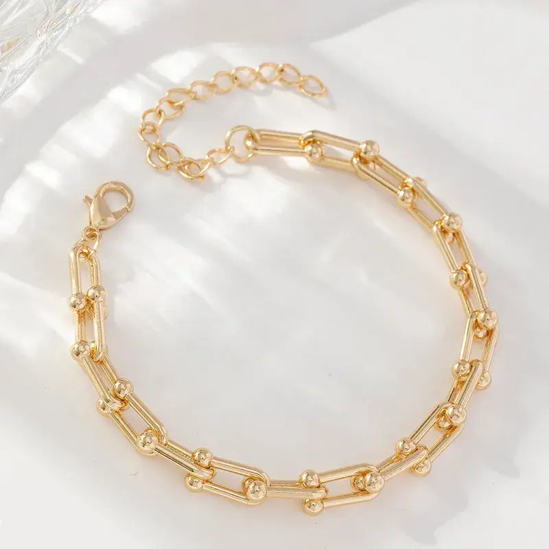 Gold Link Clasp Bracelet Adjustable