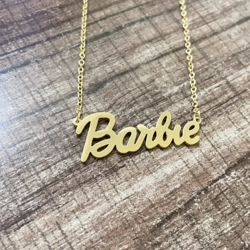 Barbie Name Plate Necklace Pendant in Gold or Silver